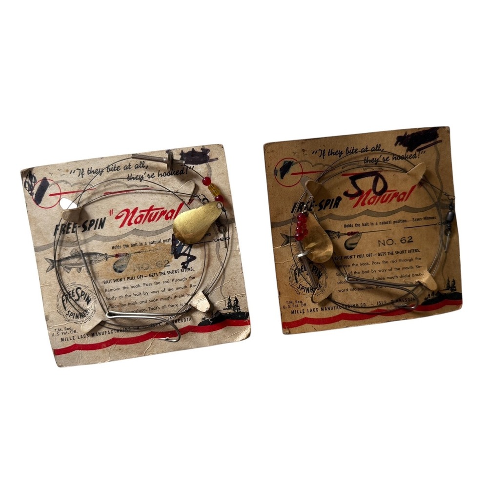 Vintage Fishing Lure Free-Spin Natural 62 Spinner New Display Card NOS MN Bait
